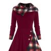 tuduoms Renaissance Costumes Women's Steampunk Gothic Dress Hooded Robe Vintage Pullover Medieval Long Hoodie Dress Cloak Wine view 2
