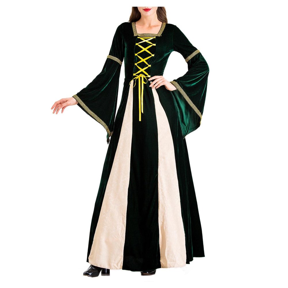 tuduoms Women Medieval Costume Renaissance Irish Long Dress Women Velvet Victorian Ball Gown 1800s Gothic Princesss Costume Green