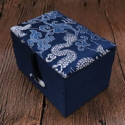 Only My Live Home 4.13x2.56x2.56 inch Luxury Chinese Silk Brocade Jewelry Box Cotton Filled Vintage Gift Packaging Boxes Crystal Stone Buddha bead bracelet Jewellery Storage Case (blue dragon)