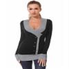 AmlieBoutik Women V Neck Faux Wrap Color Trim Sweater Tunic Top(Black Small) view 1