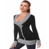 AmlieBoutik Women V Neck Faux Wrap Color Trim Sweater Tunic Top(Black Small) view 2