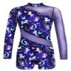 renvena Girls Mesh Ballet Dance Leotard Mock Neck Tie-dye Figure Skater Bodysuit Gymnastics Unitard Fairy Navy 14 view 1