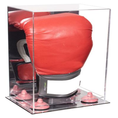 Better Display Cases Acrylic Vertical Boxing Glove Display Case with Mirror Case, Pink Risers and Mirror Base 8" x 6" x 14" (A092/V18)