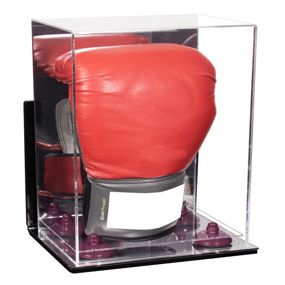 Better Display Cases Acrylic Vertical Boxing Glove Display Case Mirror Case, Purple Risers , Wall Mount and Mirror Base 8" x 6" x 14" (A092/V18)