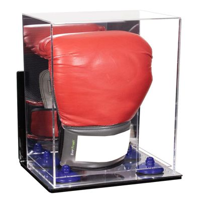 Better Display Cases Acrylic Vertical Boxing Glove Display Case Mirror Case, Navy Blue Risers , Wall Mount and Mirror Base 8" x 6" x 14" (A092/V18)