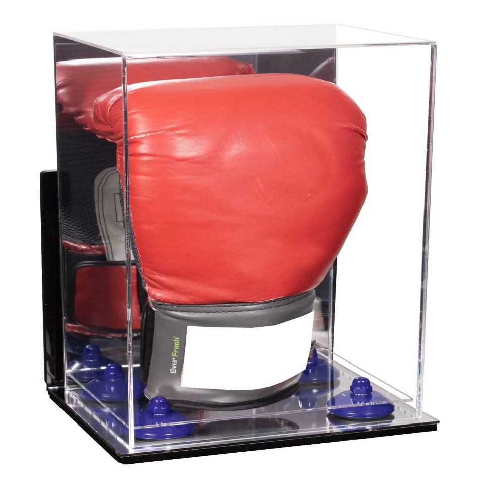 Better Display Cases Acrylic Vertical Boxing Glove Display Case Mirror Case, Navy Blue Risers , Wall Mount and Mirror Base 8" x 6" x 14" (A092/V18)