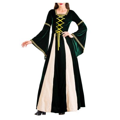 tuduoms Women Medieval Costume Renaissance Irish Long Dress Women Velvet Victorian Ball Gown 1800s Gothic Princesss Costume Green