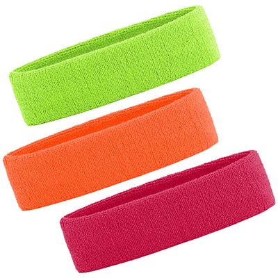3 Pack Men & Women Sweatband Headband Terry Cloth Moisture Wicking for Sports Tennis Gym Work Out (Orange,Green,Rose red)