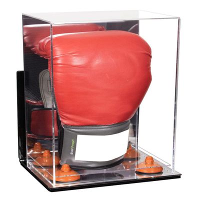 Better Display Cases Acrylic Vertical Boxing Glove Display Case Mirror Case, Orange Risers , Wall Mount and Mirror Base 8" x 6" x 14" (A092/V18)