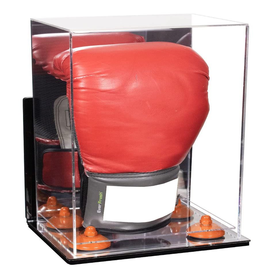Better Display Cases Acrylic Vertical Boxing Glove Display Case Mirror Case, Orange Risers , Wall Mount and Mirror Base 8" x 6" x 14" (A092/V18)
