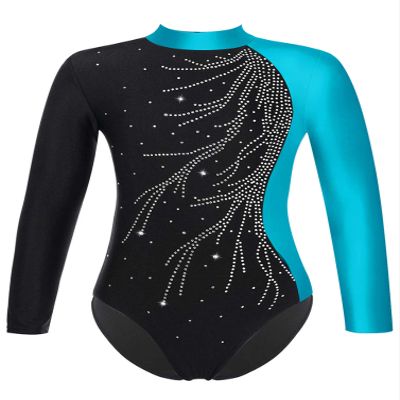 winying Girls Kids Sparkly Rhinestones Gymnastic Leotard Long Sleeve Ballet Dance Athletic Workout Bodysuit Unitard Blue 16 Years