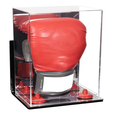 Better Display Cases Acrylic Vertical Boxing Glove Display Case Mirror Case, Red Risers , Wall Mount and Mirror Base 8" x 6" x 14" (A092/V18)