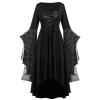 tuduoms Women's Renaissance Gothic Dress Lace Up Butterfly Sleeve A-line High Low Dress Maxi Skull Dress Halloween Costumes Black view 1