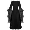tuduoms Women's Renaissance Gothic Dress Lace Up Butterfly Sleeve A-line High Low Dress Maxi Skull Dress Halloween Costumes Black view 3