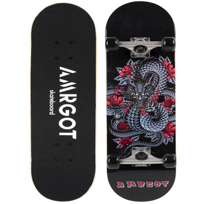 Amrgot Skateboards for Beginners,31 * 8 inches Complete Skateboards for Kids,Boys,Girls and Adults,7 Layer Maple Wood,Double Kick Deck Concave Standard and Tricks Skateboard (Dragon)