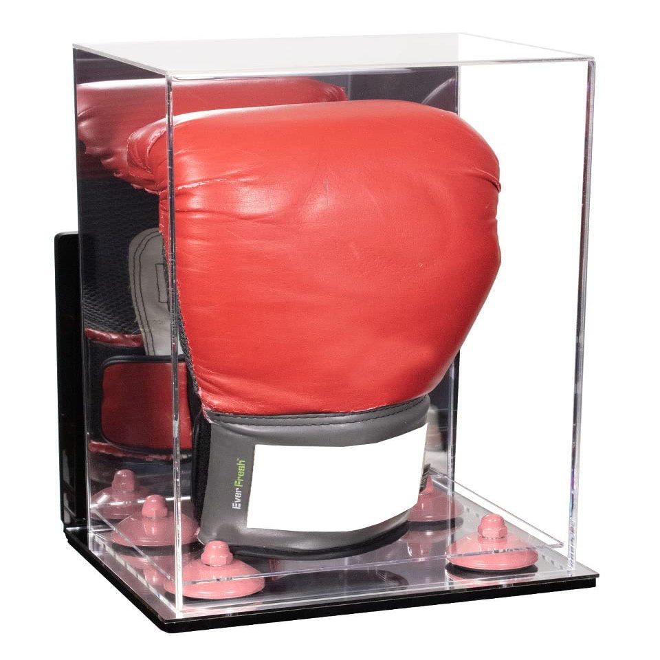 Better Display Cases Acrylic Vertical Boxing Glove Display Case Mirror Case, Pink Risers , Wall Mount and Mirror Base 8" x 6" x 14" (A092/V18)