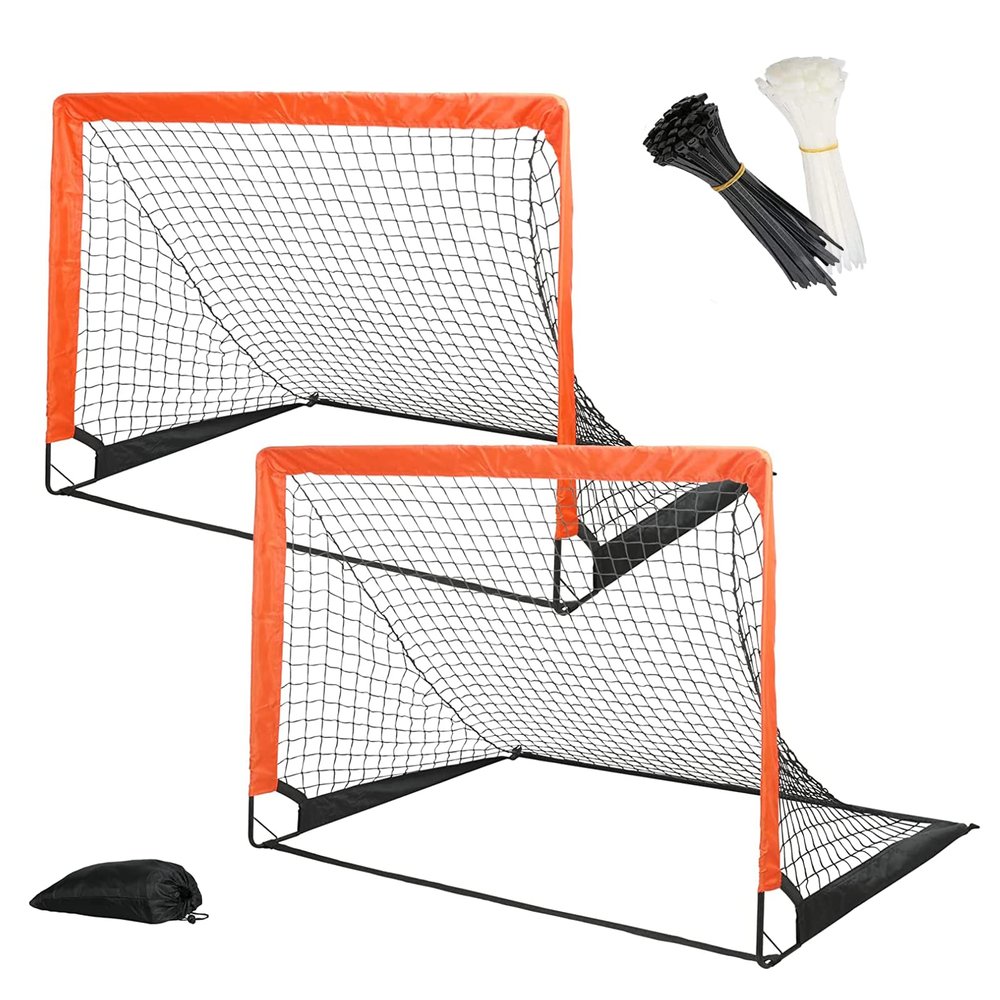 Simple Deluxe 2 Set Portable Soccer Goal, 4'x3' Pop Up Backyard Games and Training Soccer Net Includes 2 Oxford Cloth Bags, 8 Stakes and 200 PCS Cable Wire Zip Ties, Orange & Black