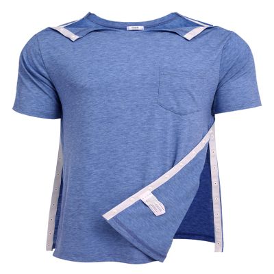 Deyeek Men's Post Shoulder Surgery Shirts Recovery Tear Away Short Sleeve Full Open Side Snap Dialysis Chemo Clothing