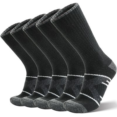 ANTSANG Merino Wool Socks for Men & Women Thermal Winter Hiking Warm Thick Crew Cozy Boot Work Gift Socks Stocking Stuffers 5 Pairs (Black,M)