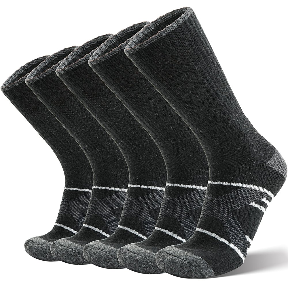 ANTSANG Merino Wool Socks for Men & Women Thermal Winter Hiking Warm Thick Crew Cozy Boot Work Gift Socks Stocking Stuffers 5 Pairs (Black,M)