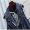 QIUFEN Ladies Denim Sleeveless Jacket - Chic Fashion Lapel Pocket Design Denim Outwear,Vintage Large Size Sleeveless Elastic Hole Womens Medium and Long Jacket,Autumn Slim Long Coat Female,Blue,XXL view 2