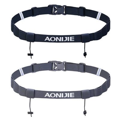 AONIJIE Triathlon Running Race Number Belt Adjustable Bib Holder with 6 Energy Gel Loops for Triathalon, Marathon, Running, Cycling (Black+Grey)