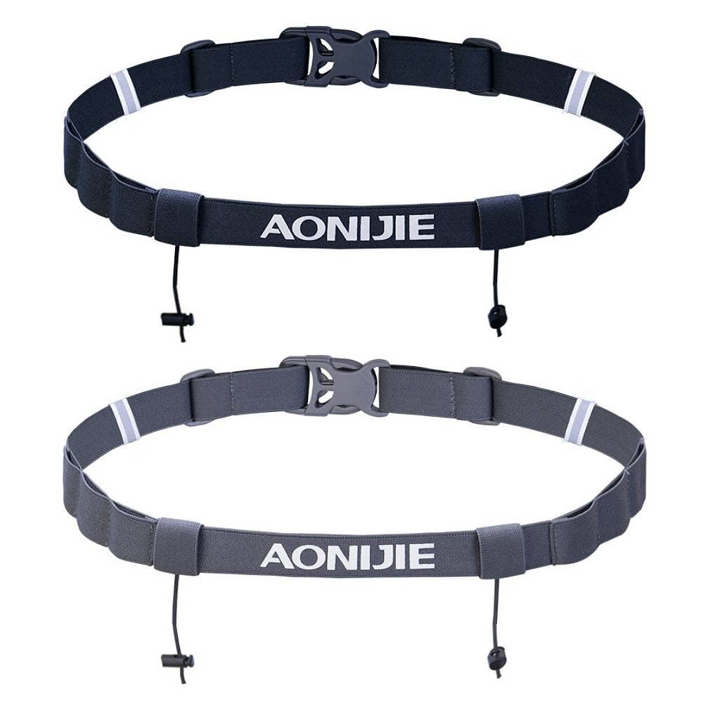 AONIJIE Triathlon Running Race Number Belt Adjustable Bib Holder with 6 Energy Gel Loops for Triathalon, Marathon, Running, Cycling (Black+Grey)