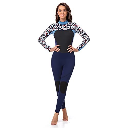 JECANG One-Pieces Diving Wetsuit for Womens, Full Body Diving Suit Back Zip Wetsuit for Diving Snorkeling Surfing Swimming (Black-Blue,S(155-160cm?41-48kg?)