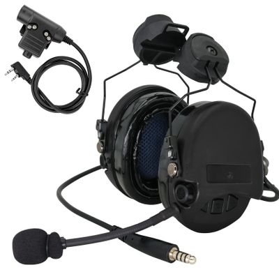 TSVISIONCORE Tactical Headset,ARC rail track adapter version,Noise Canceling Headphones for airsoft,shooting (Black)