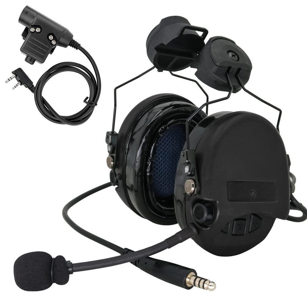 TSVISIONCORE Tactical Headset,ARC rail track adapter version,Noise Canceling Headphones for airsoft,shooting (Black)