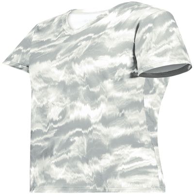 Ladies Stock Cotton-Touch Poly Tee Silver Shockwave Print 3XL