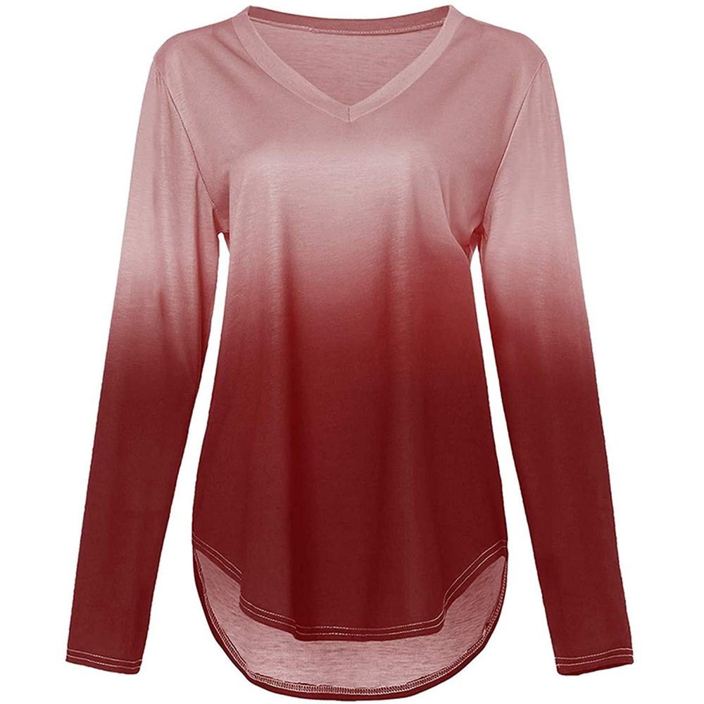 PBNBP Summer Fall Trendy Blouse for Women Printed Regular Sleeve Crew Neck Long Sleeve Tops Ombre Loose Fit Daily Shirts Blusas