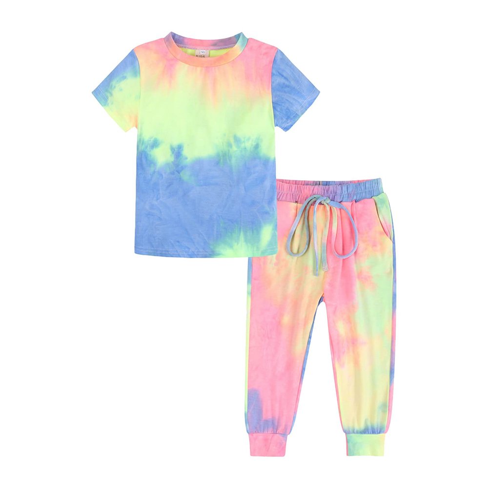 Kids Toddler Boy Girls Clothes Sports Casual Tie Dye Prints Short Sleeves T Shirt Starting Out Baby (Green, 4-5 Years)