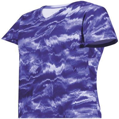 Holloway Women's Ladies Stock Cotton-Touch Poly Tee, Purple Shockwave Print, Medium