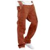 Cotton Cargo Trousers for Men,Solid Elastic Waist Straight Leg Slacks Slim Fit Bottoms Drawstring Pants for Men,Sweatpants Work Pants Compression Pants Hiking Pants Mens(Orange,Large) view 1