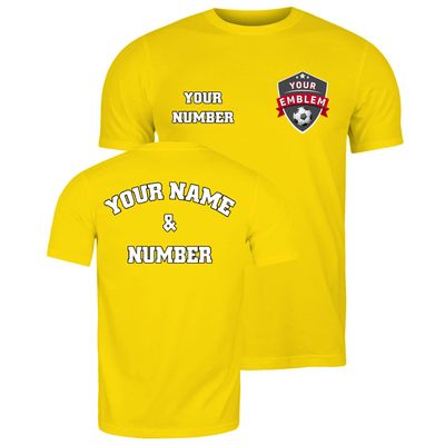 lepni.me Mens Football Shirt with Your Favourite Club Emblem Personalised Name Number Custom Jersey Flag Badge Sport Season (XXL Yellow Multi Color)
