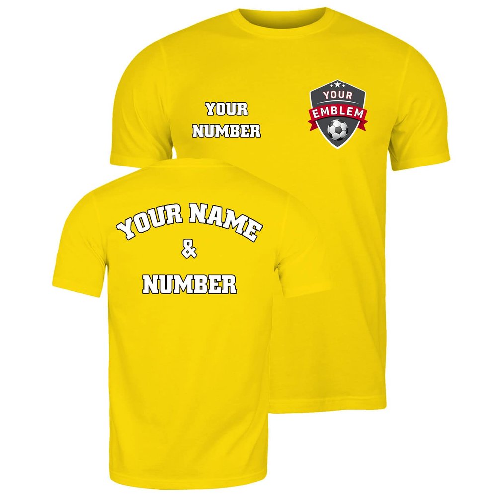 lepni.me Mens Football Shirt with Your Favourite Club Emblem Personalised Name Number Custom Jersey Flag Badge Sport Season (XXL Yellow Multi Color)