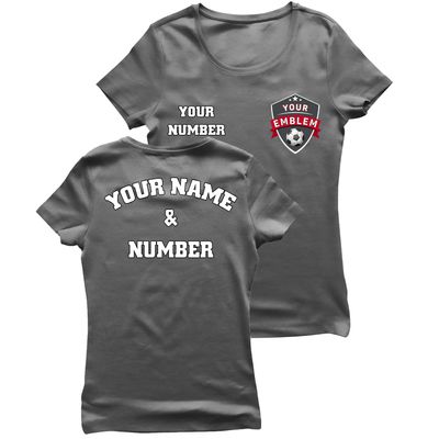 lepni.me Women's Football Shirt with Your Favourite Club Emblem Personalized Name and Number Custom Jersey Flag Badge Sport (S Graphite Multi Color)