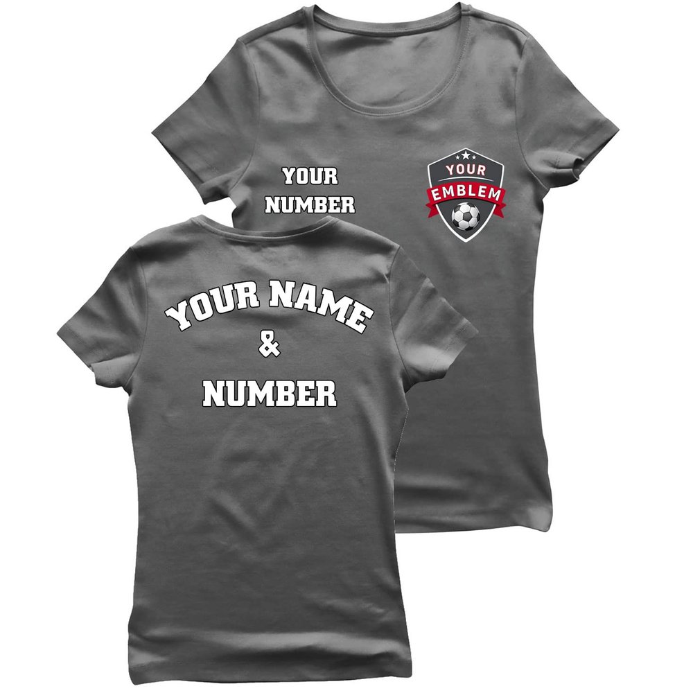 lepni.me Women's Football Shirt with Your Favourite Club Emblem Personalized Name and Number Custom Jersey Flag Badge Sport (S Graphite Multi Color)