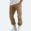 Cotton Cargo Trousers for Men,Solid Elastic Waist Straight Leg Slacks Slim Fit Bottoms Drawstring Pants for Men,Sweatpants Work Pants Compression Pants Hiking Pants Mens(Khaki,Medium) view 2