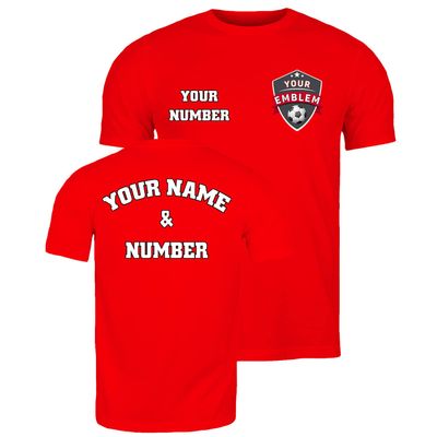 lepni.me Mens Football Shirt with Your Favourite Club Emblem Personalised Name Number Custom Jersey Flag Badge Sport Season (XXL Red Multi Color)