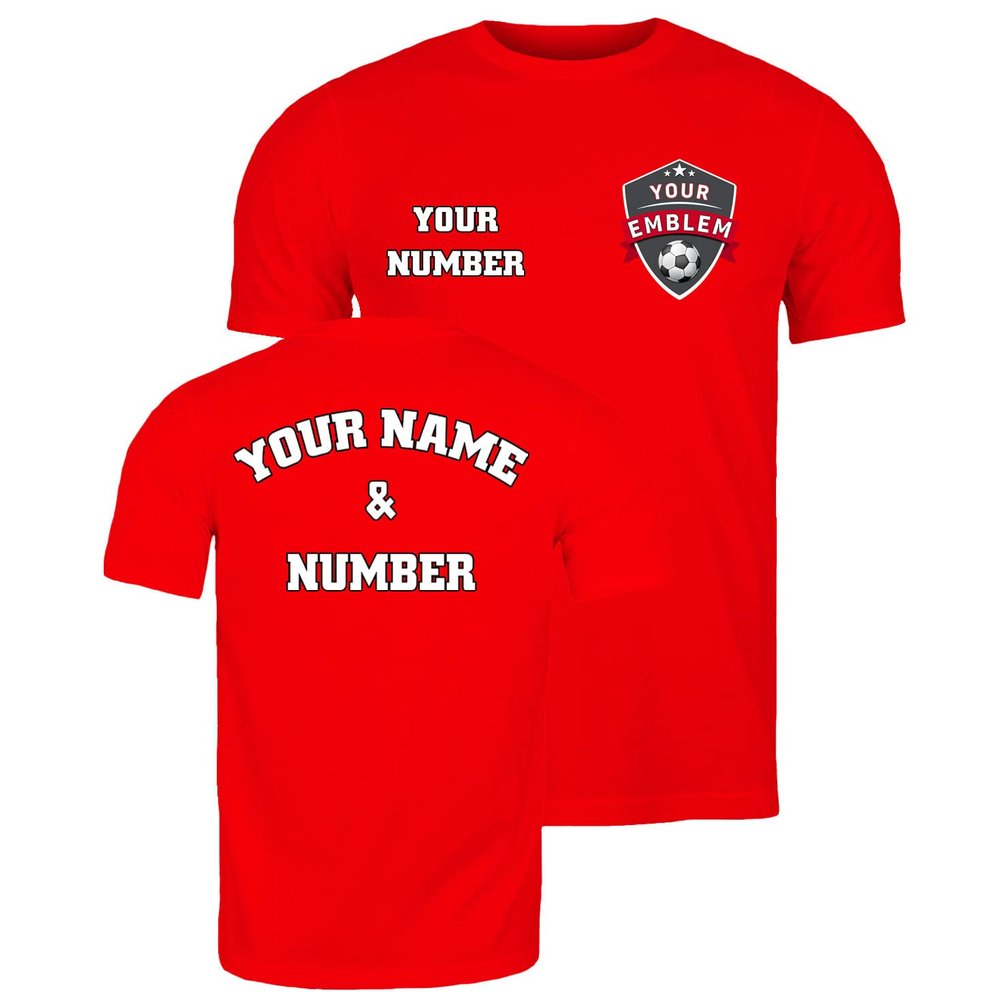 lepni.me Mens Football Shirt with Your Favourite Club Emblem Personalised Name Number Custom Jersey Flag Badge Sport Season (XXL Red Multi Color)