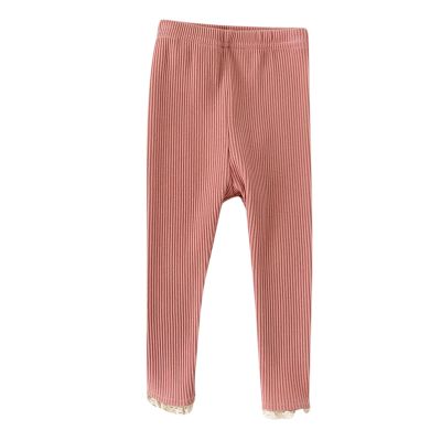 Infant Newborn Baby Girls Ribbed Solid Lace Edge Pants Trousers Leggings Girls Athletic Clothes (Pink, 0-6 Months)