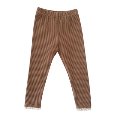 Infant Newborn Baby Girls Ribbed Solid Lace Edge Pants Trousers Leggings Girls Athletic Clothes (Khaki, 12-18 Months)