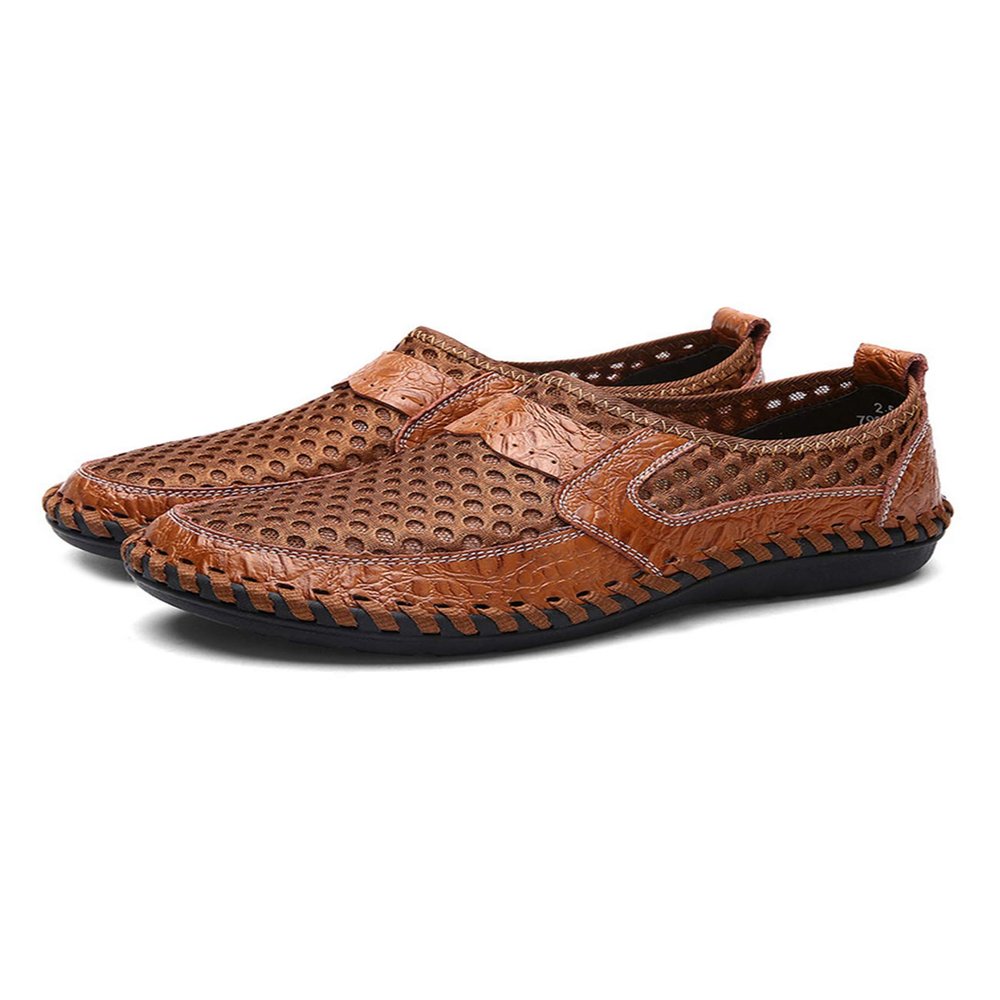 Bestgift Men's Mesh Breathable Casual Shoes Soft Peas Shoes Brown 44