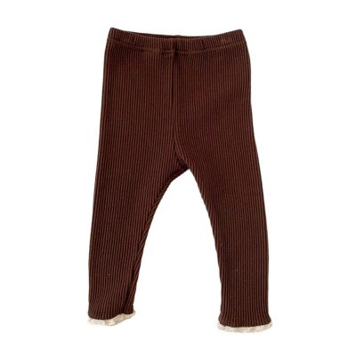 Infant Newborn Baby Girls Ribbed Solid Lace Edge Pants Trousers Leggings Girls Athletic Clothes (Coffee, 6-12 Months)