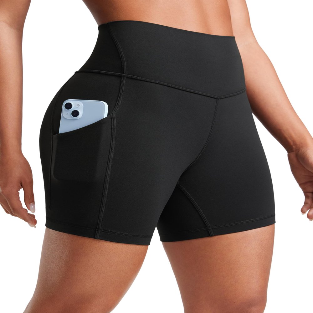CRZ YOGA Butterluxe Biker Shorts Pockets 5" - High Waisted Volleyball Workout Athletic Yoga Womens Black Medium