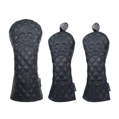 FUUBAMB00 3/4Pcs Golf Club Cover for Driver Fairway Hybrid Waterproof Diamond Lattice Skull Protector Set PU Leather Soft Durable Golf Head Covers,Black,3PCs