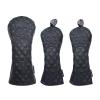 FUUBAMB00 3/4Pcs Golf Club Cover for Driver Fairway Hybrid Waterproof Diamond Lattice Skull Protector Set PU Leather Soft Durable Golf Head Covers,Black,3PCs view 1