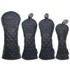 FUUBAMB00 3/4Pcs Golf Club Cover for Driver Fairway Hybrid Waterproof Diamond Lattice Skull Protector Set PU Leather Soft Durable Golf Head Covers,Black,4PCs view 1